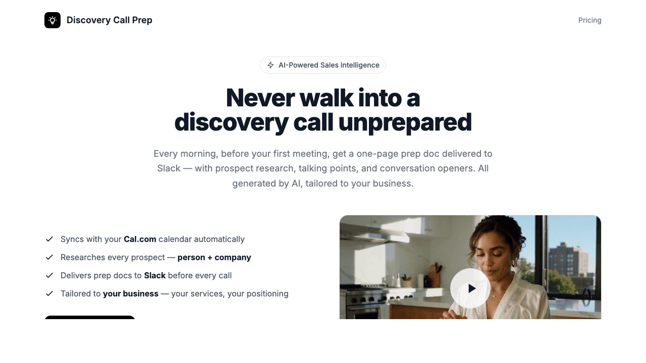 Discovery Call Prep screenshot